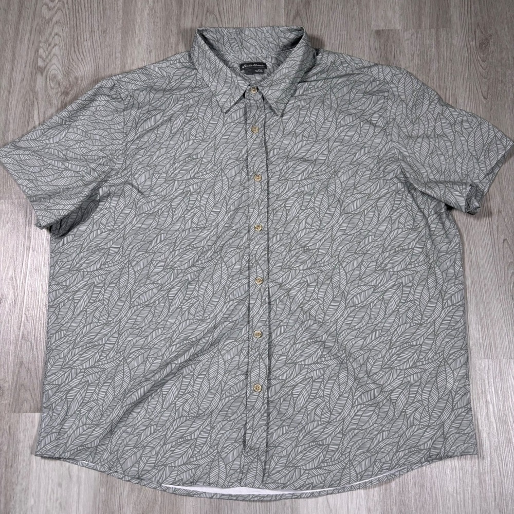 Eddie Bauer Mens 2XL Green Leaf Print Short Sleeve Button Up Shirt Casual